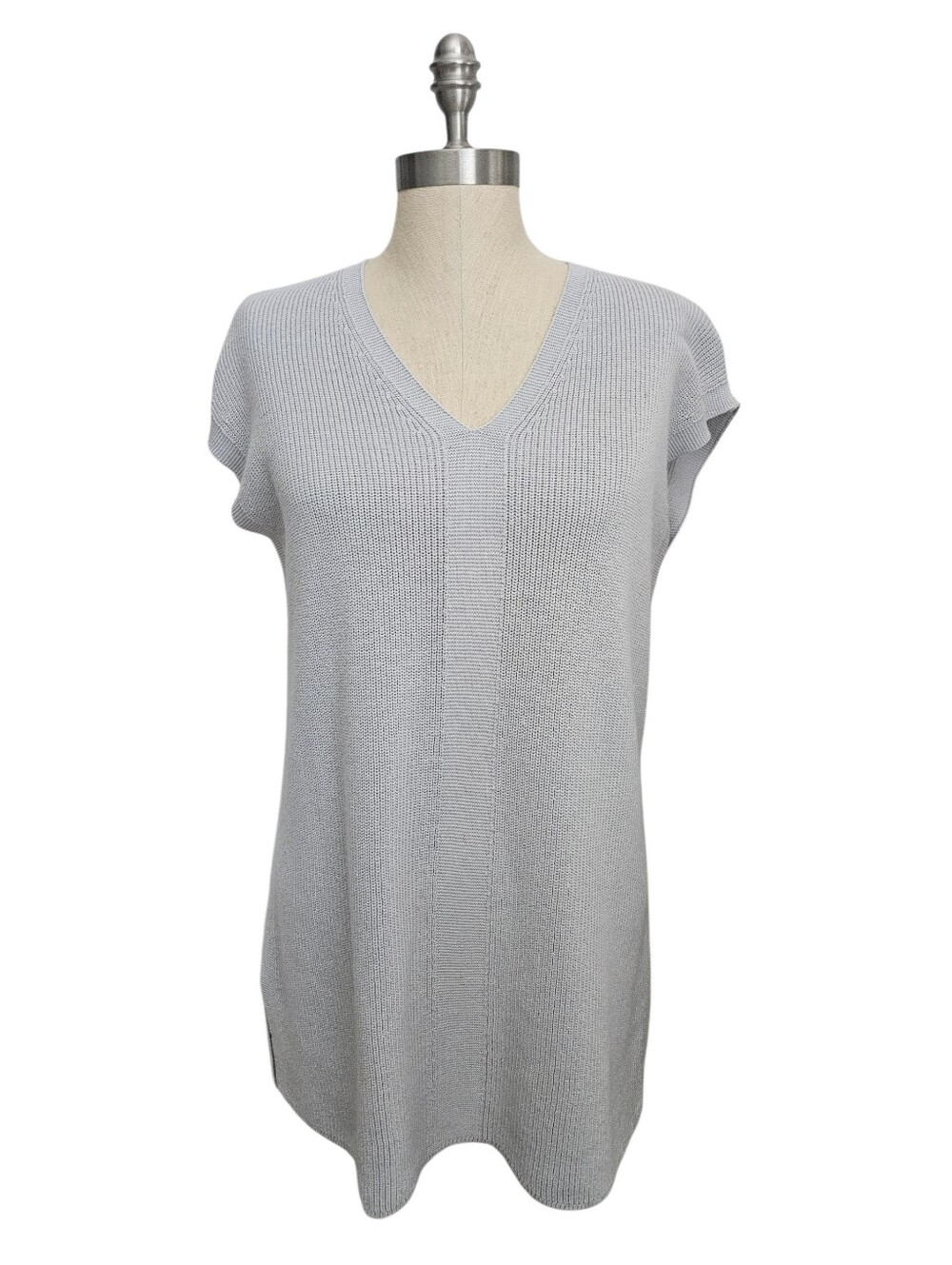 J. JILL Wearever V-Neck Sleeveless Knit Tunic Gray Cotton Blend Sweater | SZ S